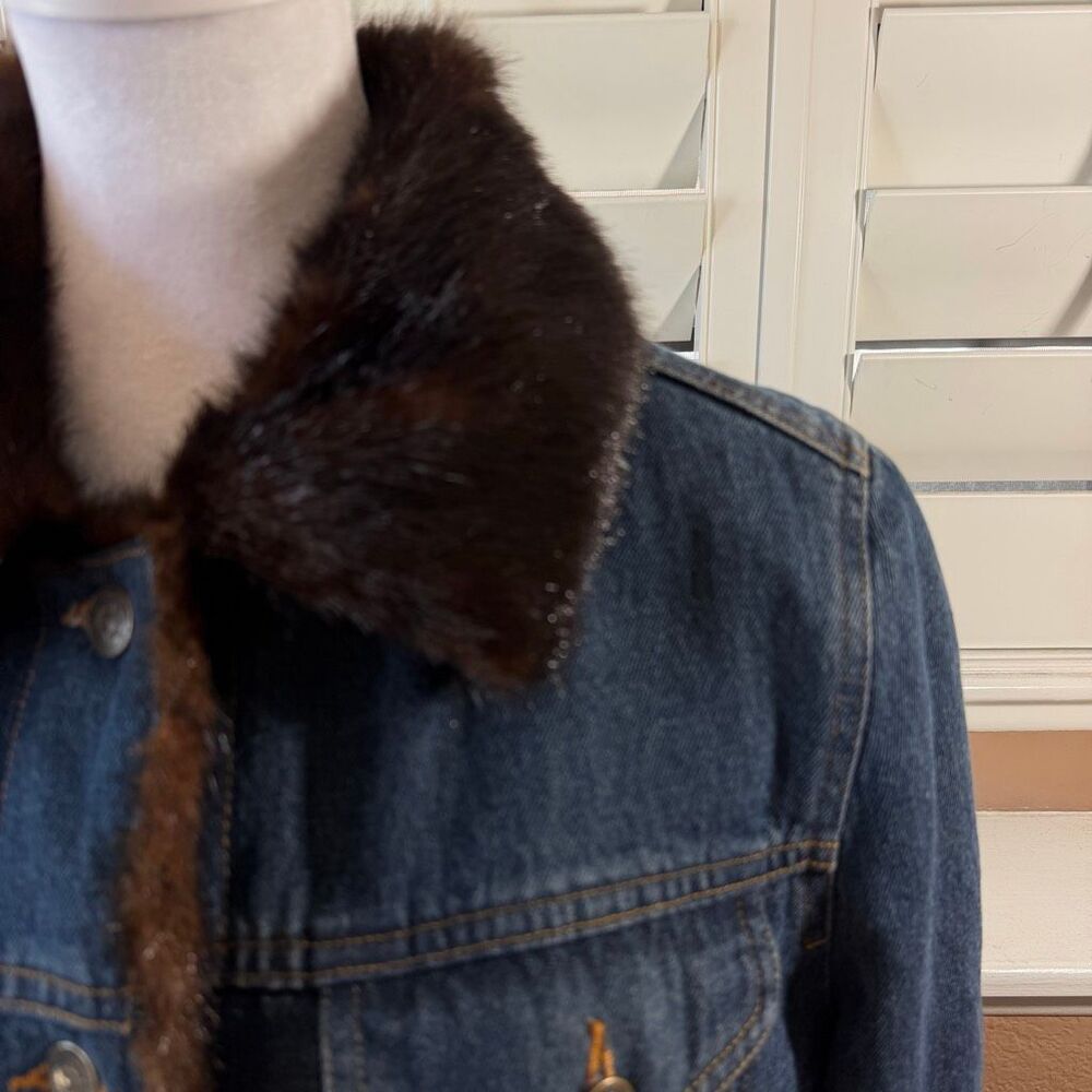 Vintage Marvin Richard’s Fur Lined Denim Jacket Blue Jean Sz M Penny Lane Chic - Picture 2 of 7